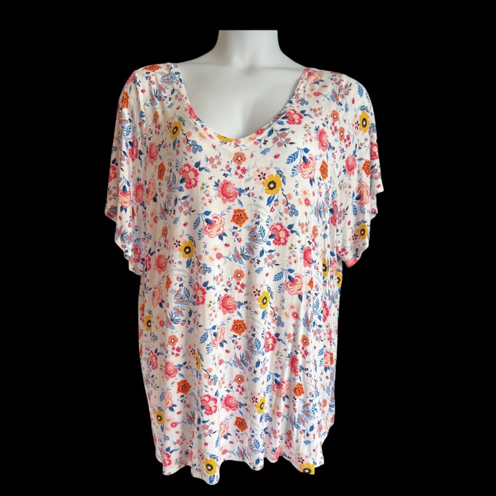 Lane Bryant Women’s Flowered Swing Top Shirt Sz 22/24 Colorful & Tie Back
